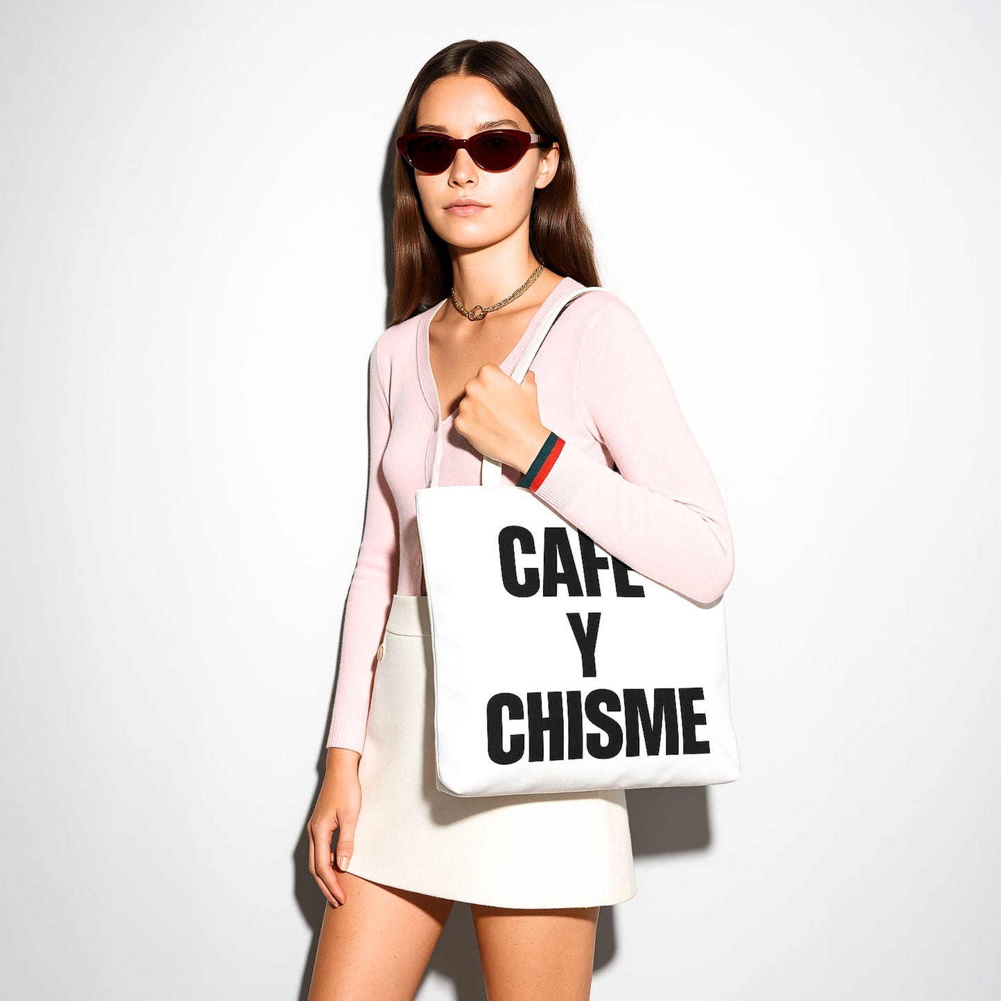 Café y Chisme White Tote Bag - For the Brew That Spills Best