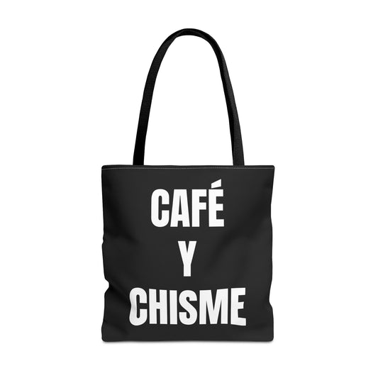 Café y Chisme Black Tote Bag - For the Brew That Spills Best
